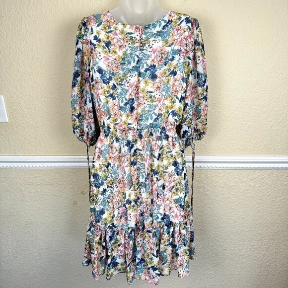 Taylor SZ 8 Chiffon Midi Cottage Fairy Floral Layerd Artsy Dress Empire Waist - Picture 6 of 12